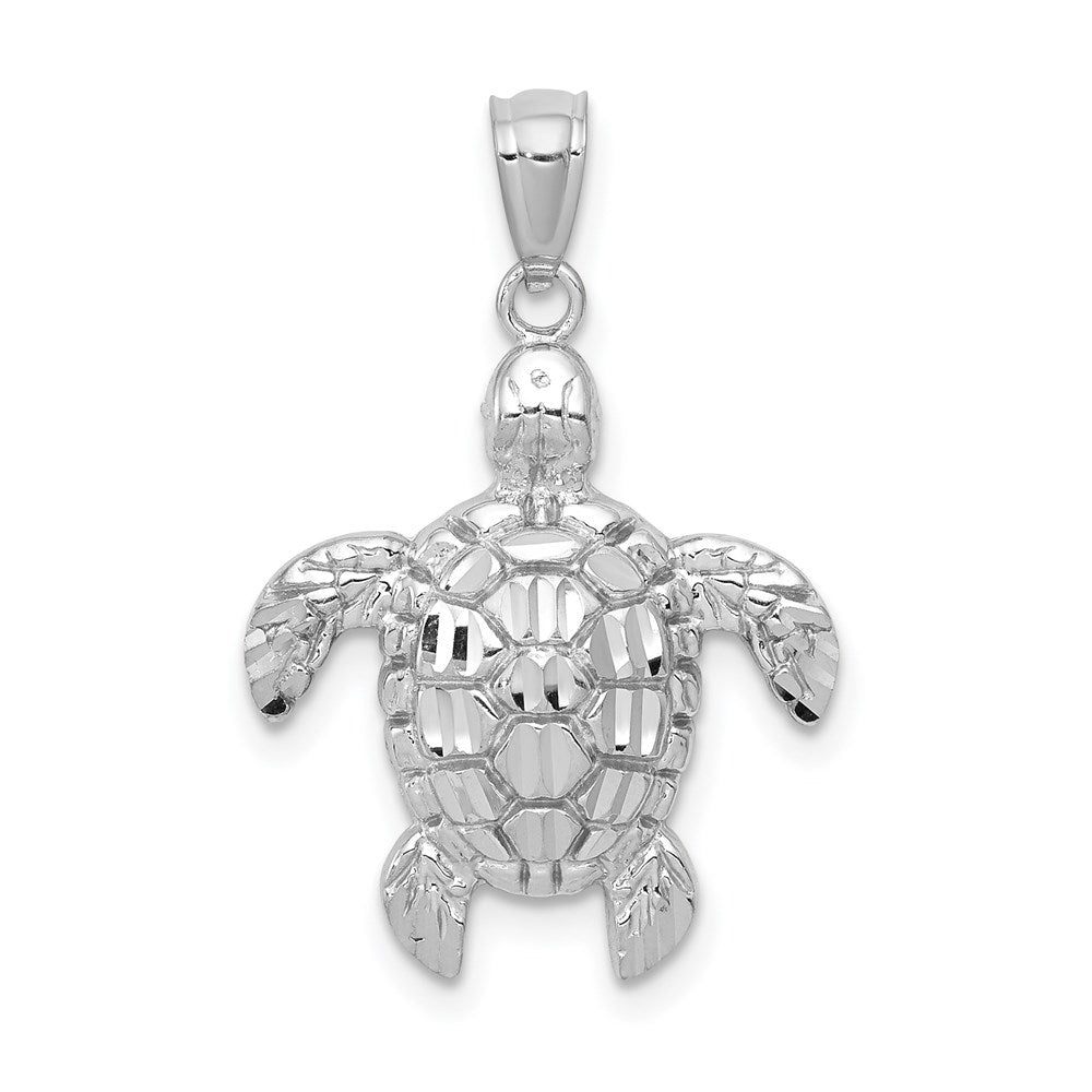 14k White Gold 17 mm Diamond-cut Polished Sea Turtle Pendant (0.99 grams)