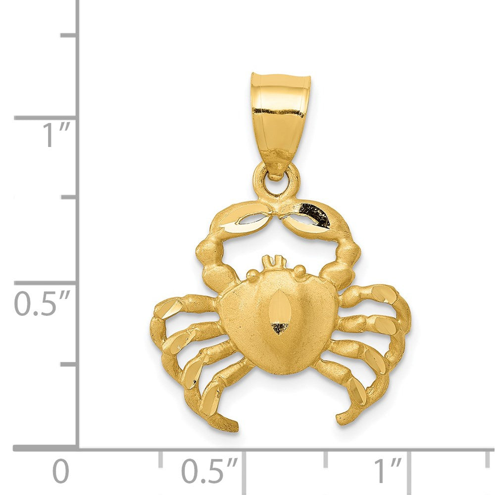14k Yellow Gold 19 mm Satin Diamond-cut Crab Pendant (1.81 grams)