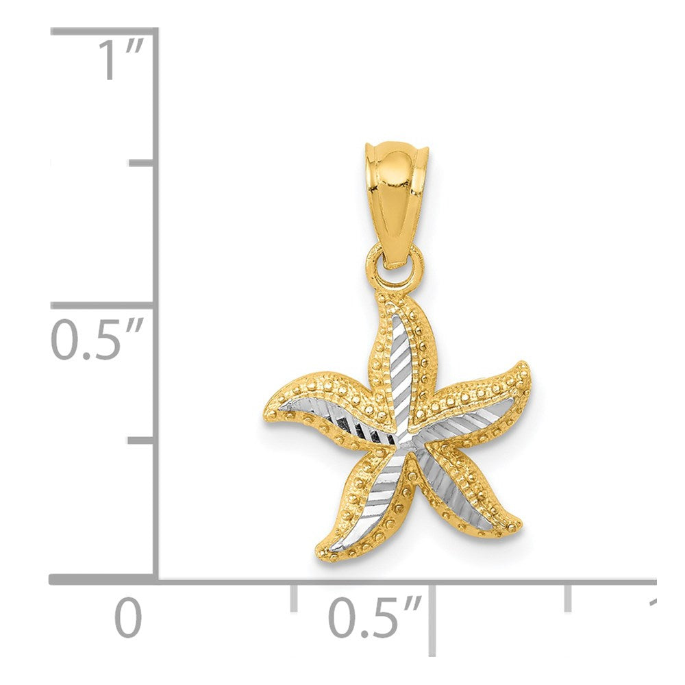 14k Yellow & Rhodium 12 mm  Diamond-cut Starfish Pendant (0.54 grams)