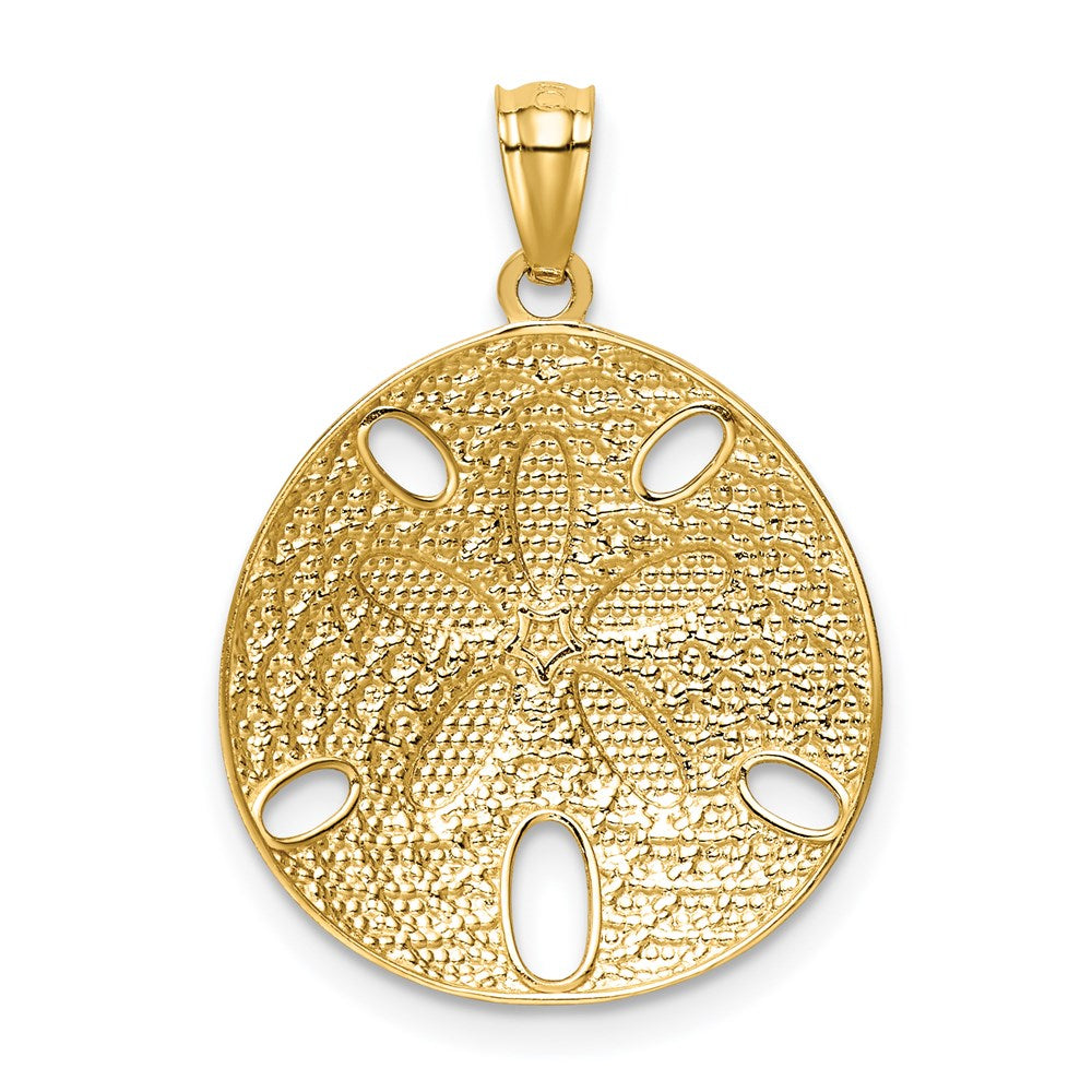 14k Yellow & Rhodium 19 mm  Diamond-cut Polished Sand Dollar Pendant (1.57 grams)