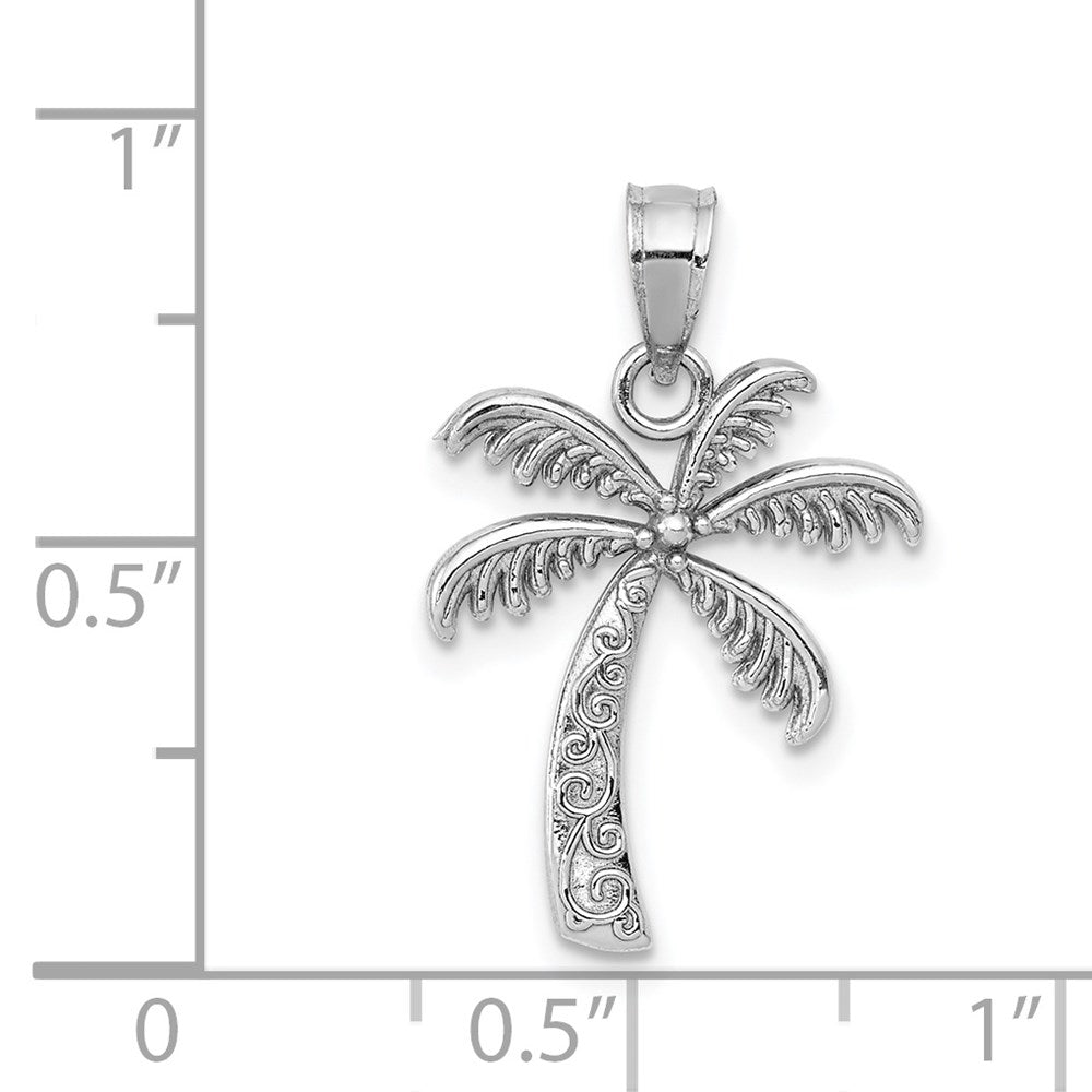 14k White Gold 14.5 mm Polished Palm Tree Pendant (1.03 grams)