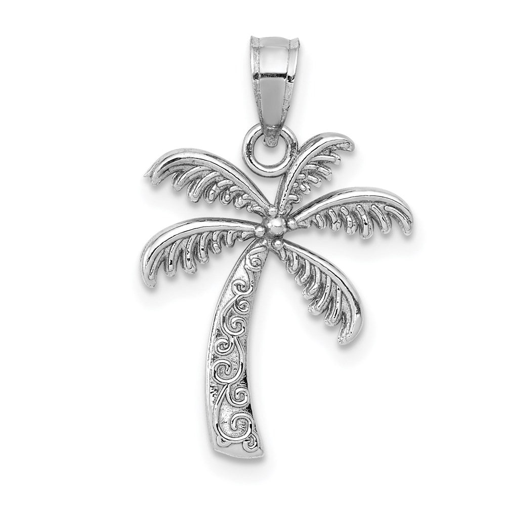 14k White Gold 14.5 mm Polished Palm Tree Pendant (1.03 grams)