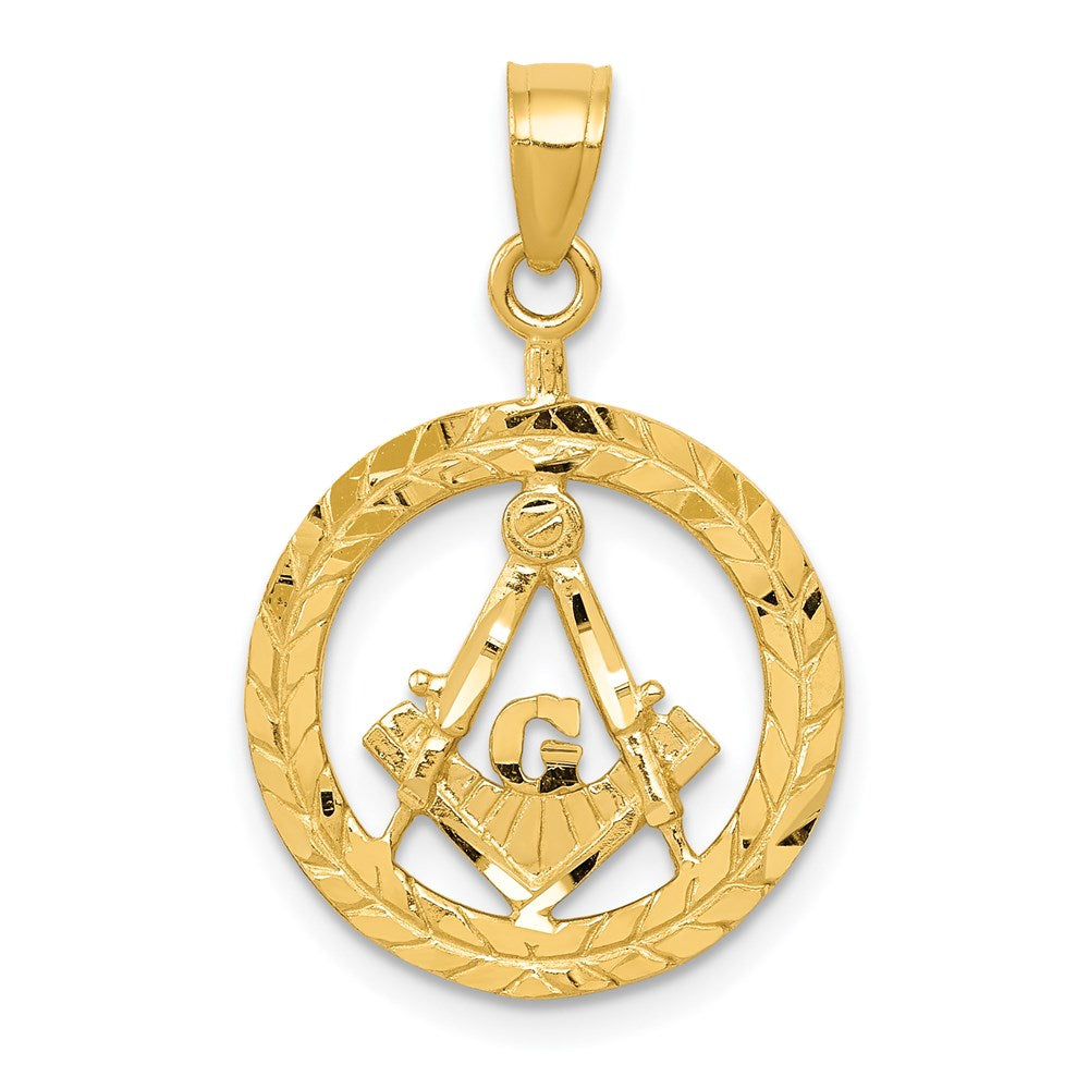 14k Yellow Gold 16 mm Polished and Diamond-cut Masonic Symbol Pendant (1.18 grams)