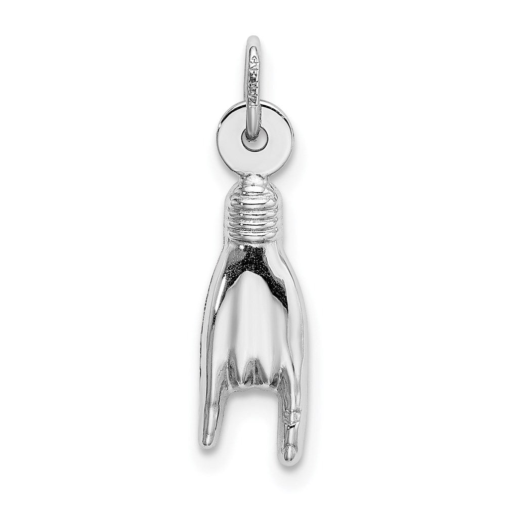 14k White Gold 5.5 mm  3D Rock On Sign Charm (0.42 grams)