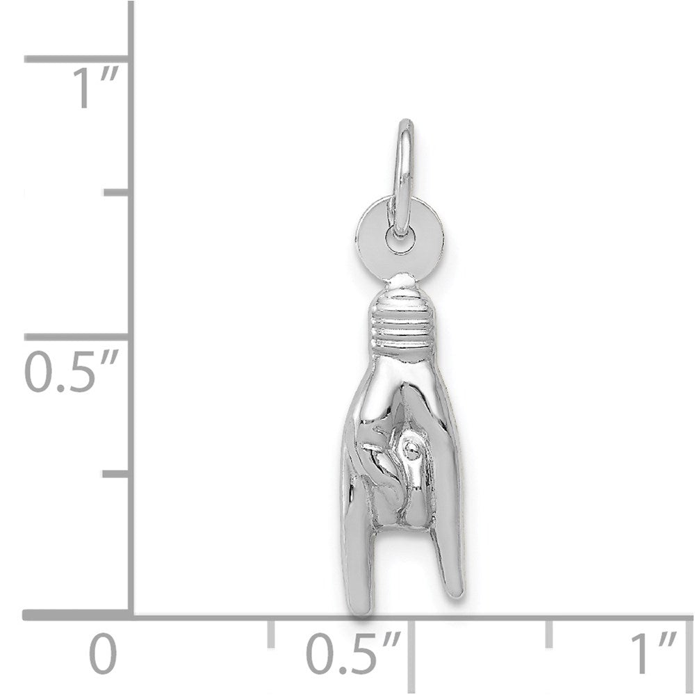 14k White Gold 5.5 mm  3D Rock On Sign Charm (0.42 grams)
