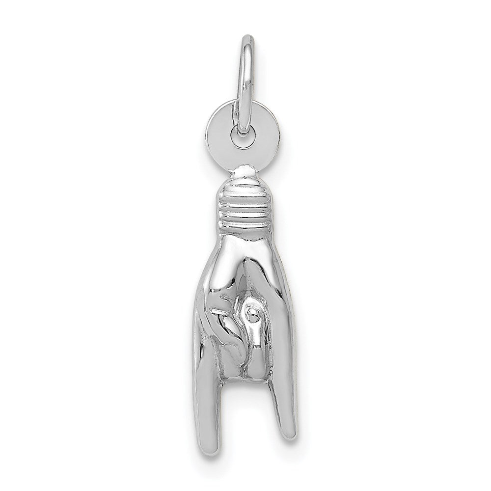 14k White Gold 5.5 mm  3D Rock On Sign Charm (0.42 grams)
