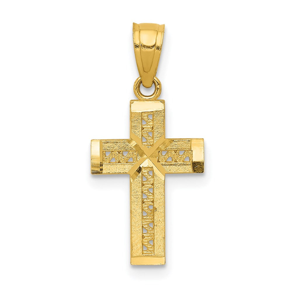 14k Yellow Gold 9.95 mm Diamond-cut Cross w/X Center Pendant