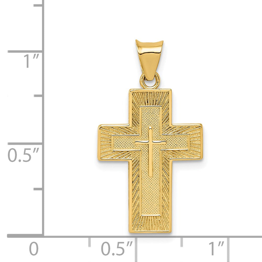 14k Yellow Gold 14.4 mm Textured Reversible Lord's Prayer in Spanish Cross Pendant (1.6 grams)