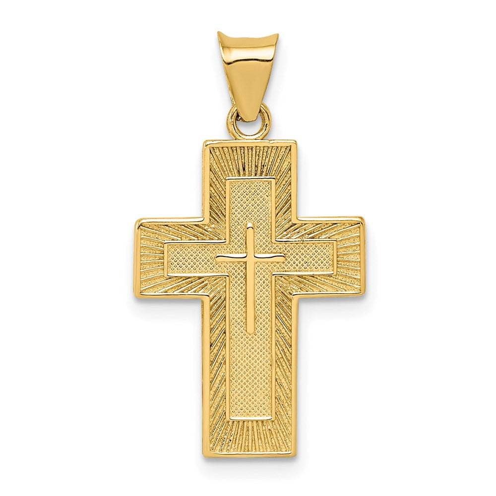 14k Yellow Gold 14.4 mm Textured Reversible Lord's Prayer in Spanish Cross Pendant (1.6 grams)