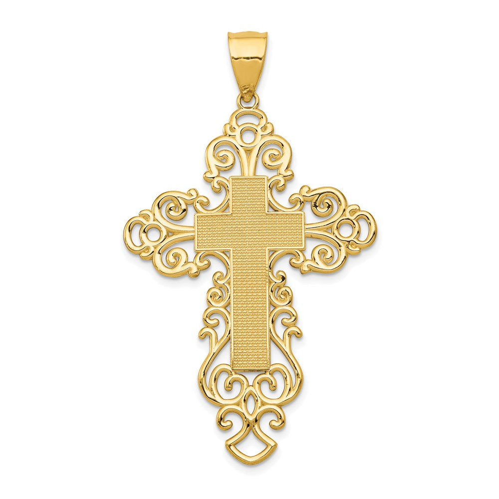 14k Yellow Gold 30.5 mm Polished Fancy Cross Pendant (2.58 grams)