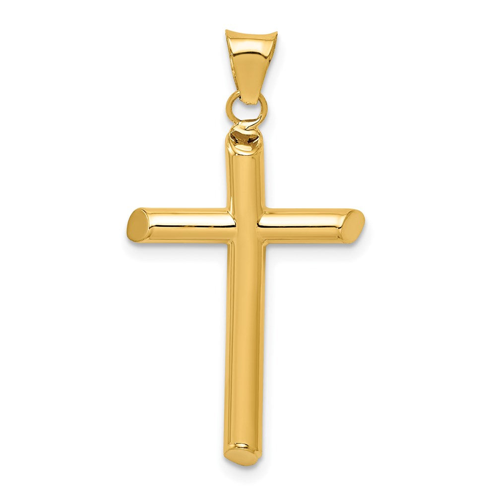 14k Yellow Gold 17.17 mm Polished Tube Cross Pendant (1.1 grams)