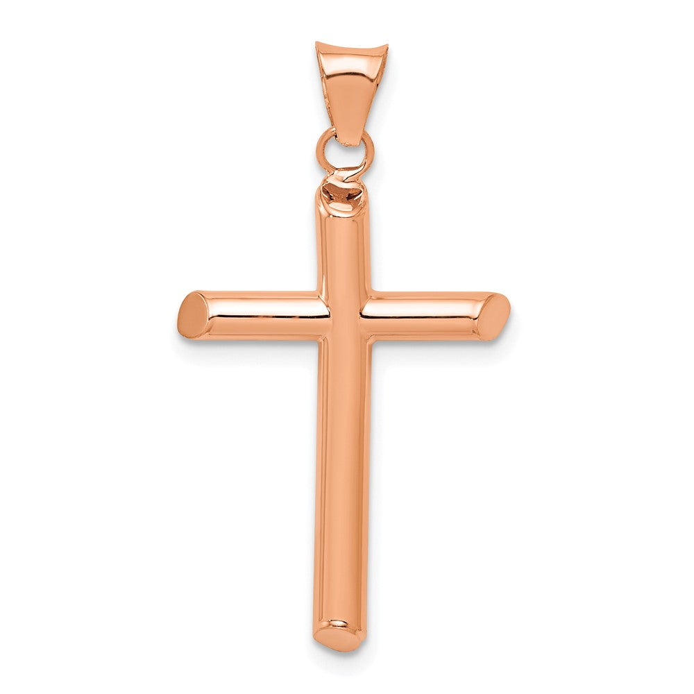 14k Rose Gold 17.17 mm Polished Tube Cross Pendant (1.06 grams)