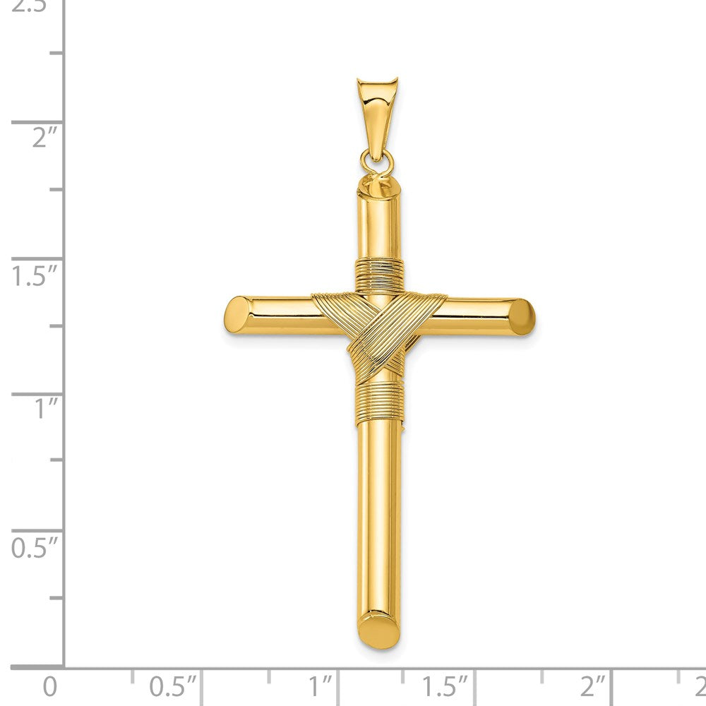 14k Yellow Gold 26.7 mm Polished w/Center Wrap Tube Cross Pendant (2.75 grams)