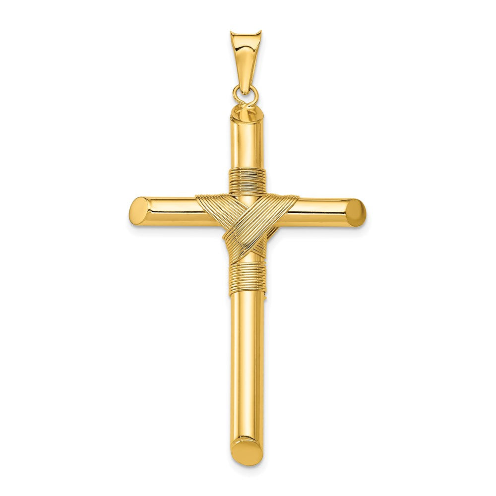 14k Yellow Gold 26.7 mm Polished w/Center Wrap Tube Cross Pendant (2.75 grams)