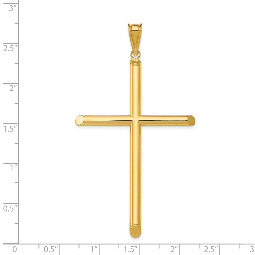 14k Yellow Gold 37.45 mm Polished Tube Cross Pendant (2.11 grams)