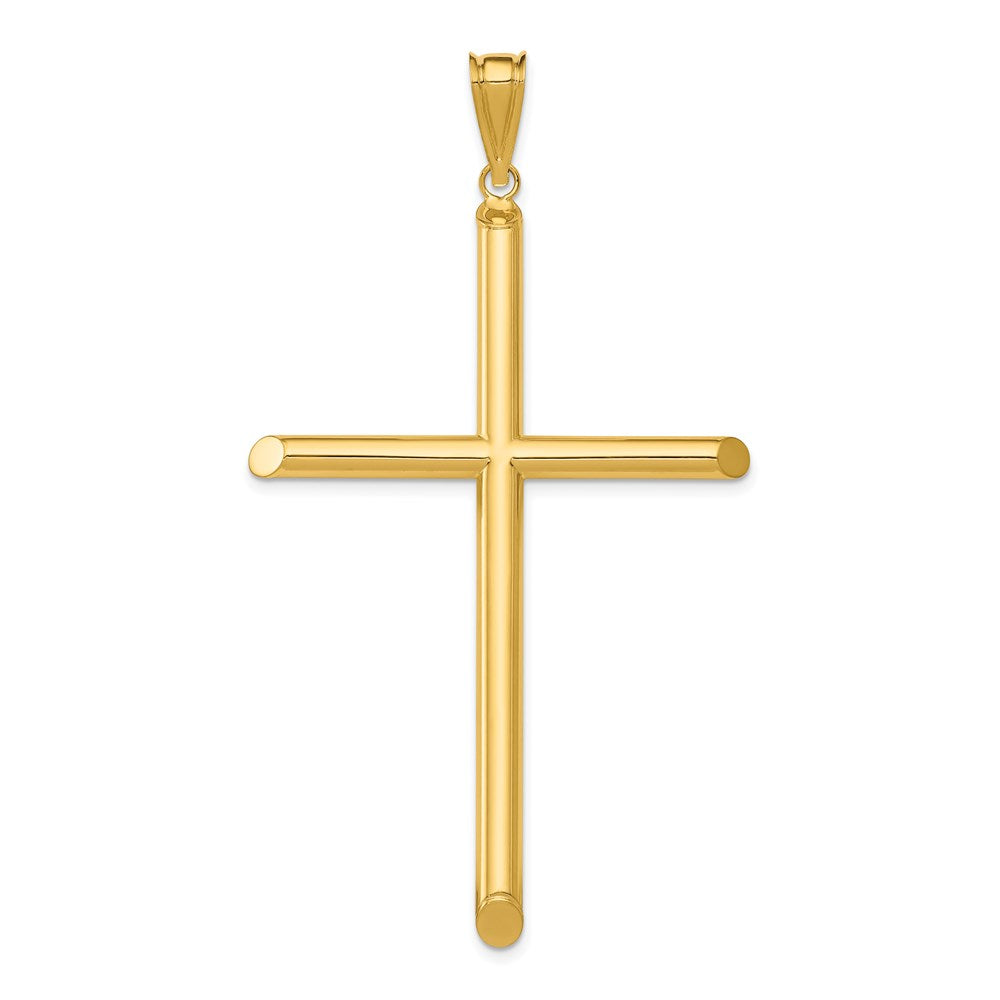 14k Yellow Gold 37.45 mm Polished Tube Cross Pendant (2.11 grams)