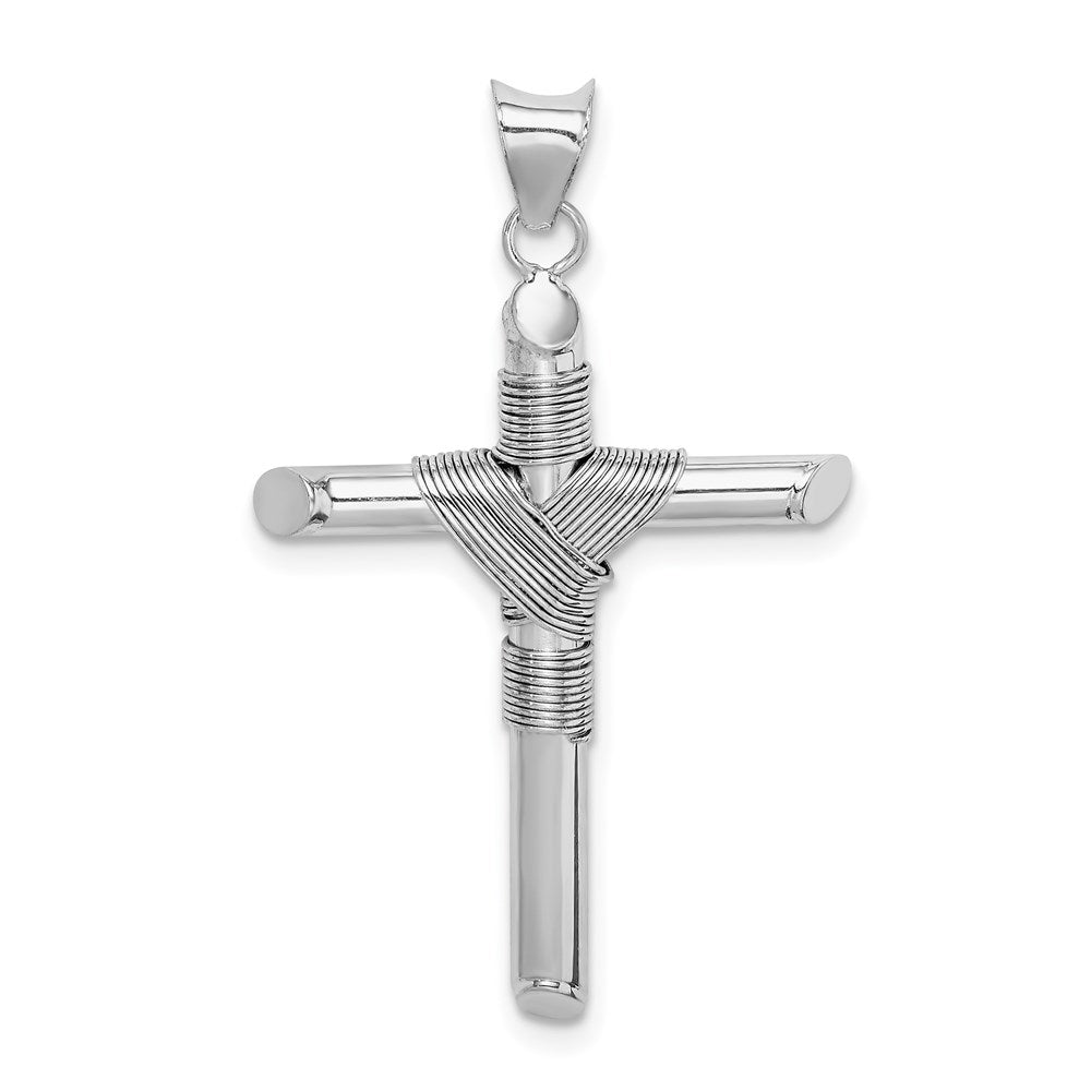 14k White Gold 21.6 mm  w/Center Wrap Tube Cross Pendant (1.7 grams)