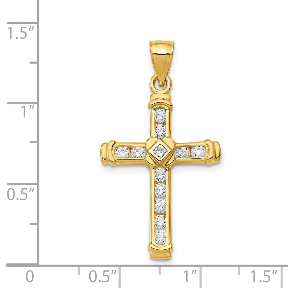 14k Yellow Gold 17.74 mm CZ Cross Pendant (2.06 grams)