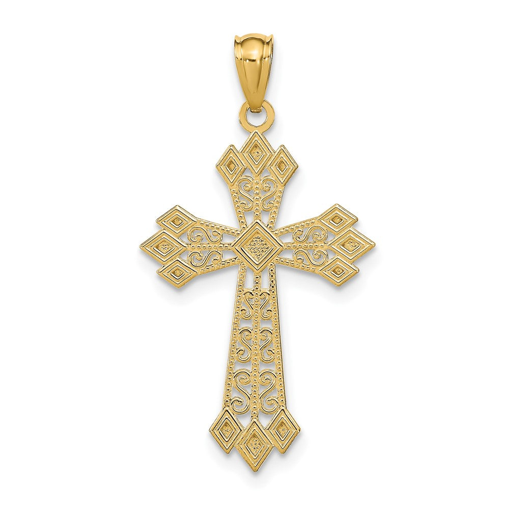 14k Yellow Gold 17.45 mm Diamond-cut Polished Filigree Cross Pendant (1.01 grams)