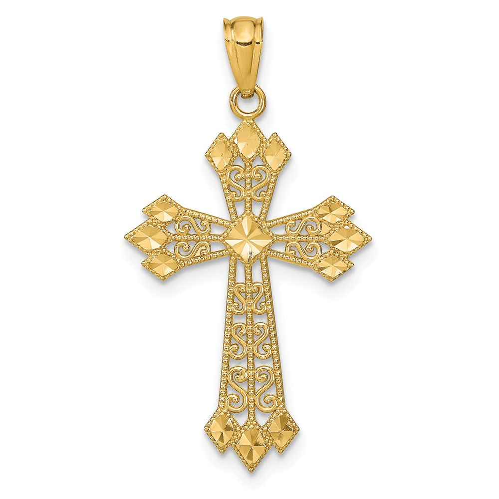 14k Yellow Gold 17.45 mm Diamond-cut Polished Filigree Cross Pendant (1.01 grams)