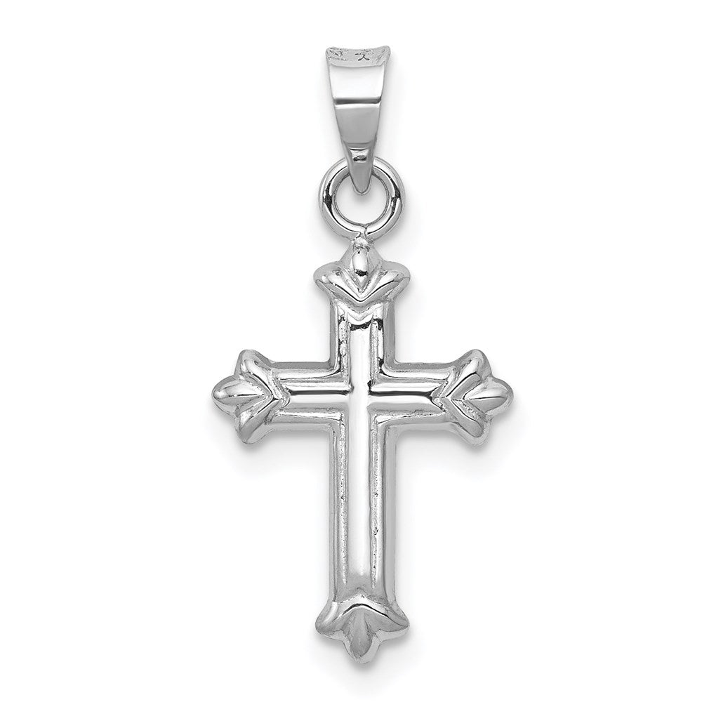 14k White Gold 10.96 mm Fleur de Lis Hollow Cross Charm (0.42 grams)