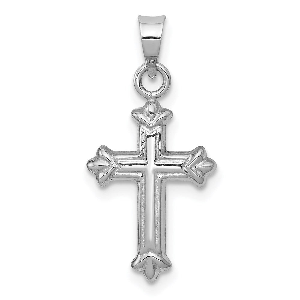 14k White Gold 10.96 mm Fleur de Lis Hollow Cross Charm (0.42 grams)