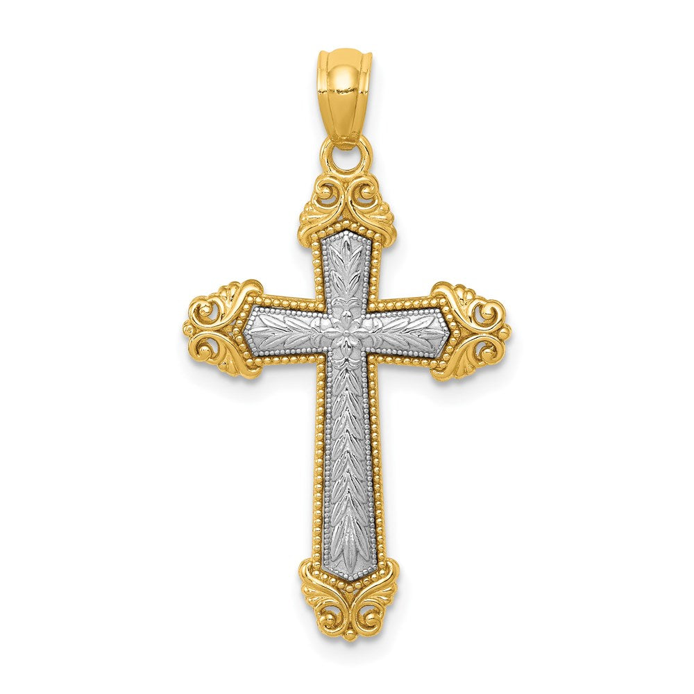 14k Two-tone 17.4 mm Polished Cross Pendant (1.75 grams)