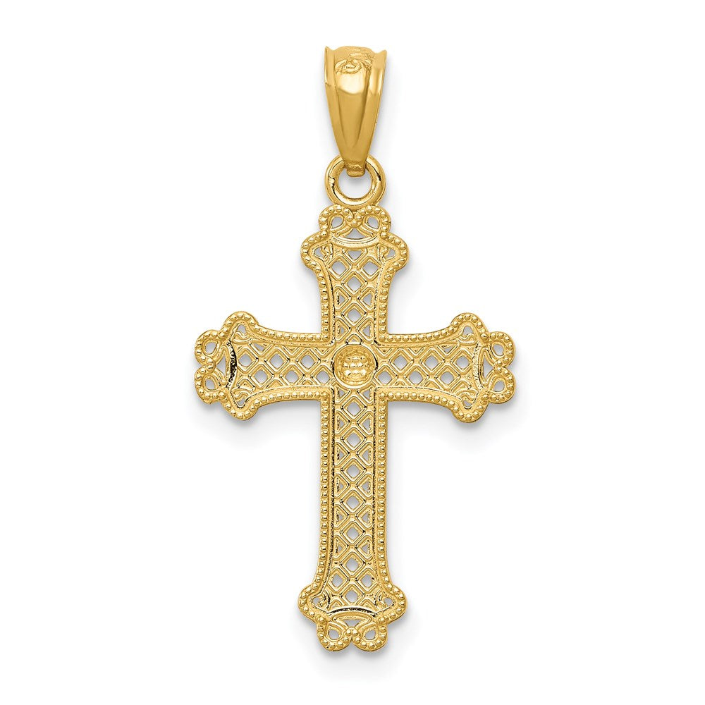 14k Yellow & Rhodium 14.72 mm  Diamond-cut Filigree Cross Pendant (0.96 grams)