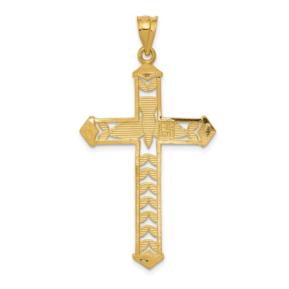 14k Yellow & Rhodium 24.02 mm  Polished Diamond-Cut Dove Cross Pendant (1.55 grams)