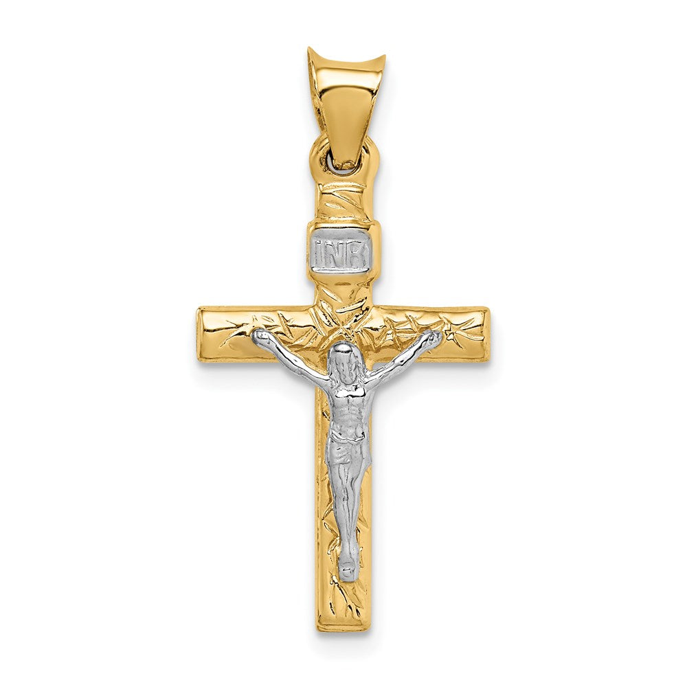 14k Two-tone 15 mm Two-Tone Crucifix Pendant (0.81 grams)