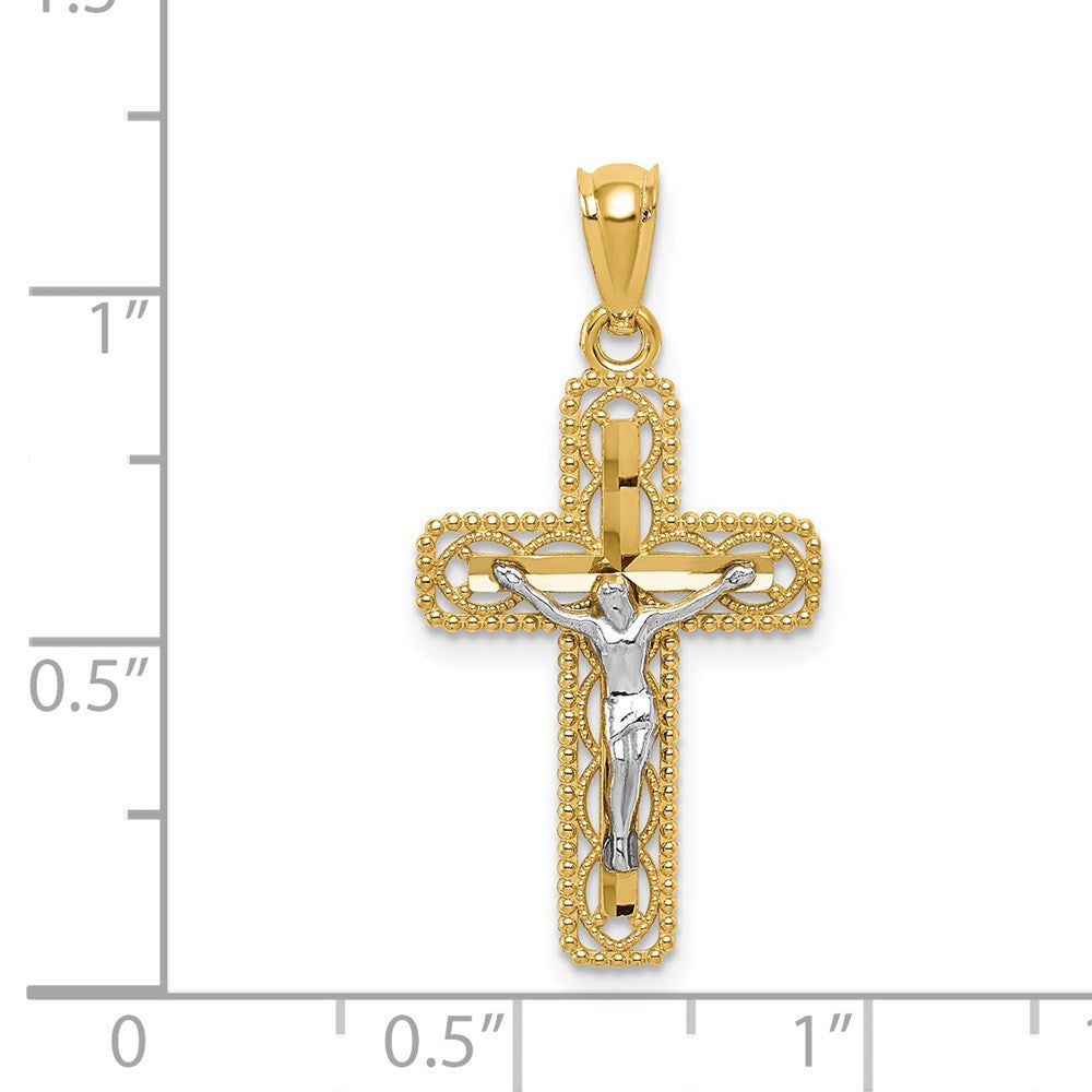 14k Two-tone 14 mm Polished Crucifix Pendant (0.81 grams)