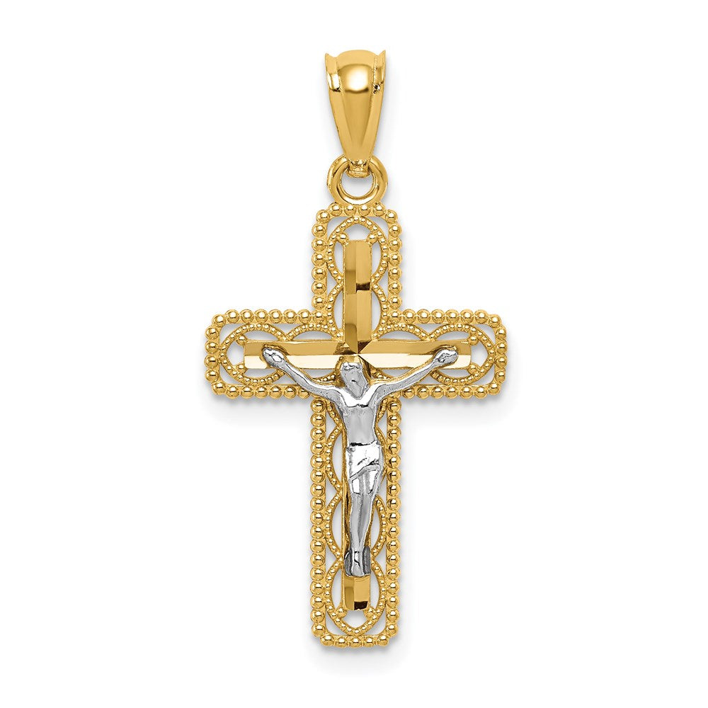 14k Two-tone 14 mm Polished Crucifix Pendant (0.81 grams)