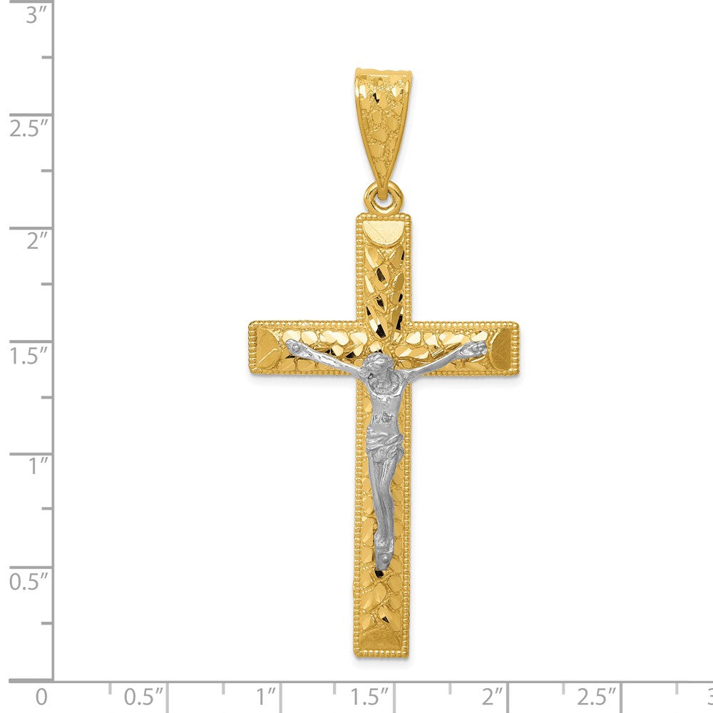 14k Two-tone 30.5 mm Diamond-cut Crucifix Pendant (7.41 grams)