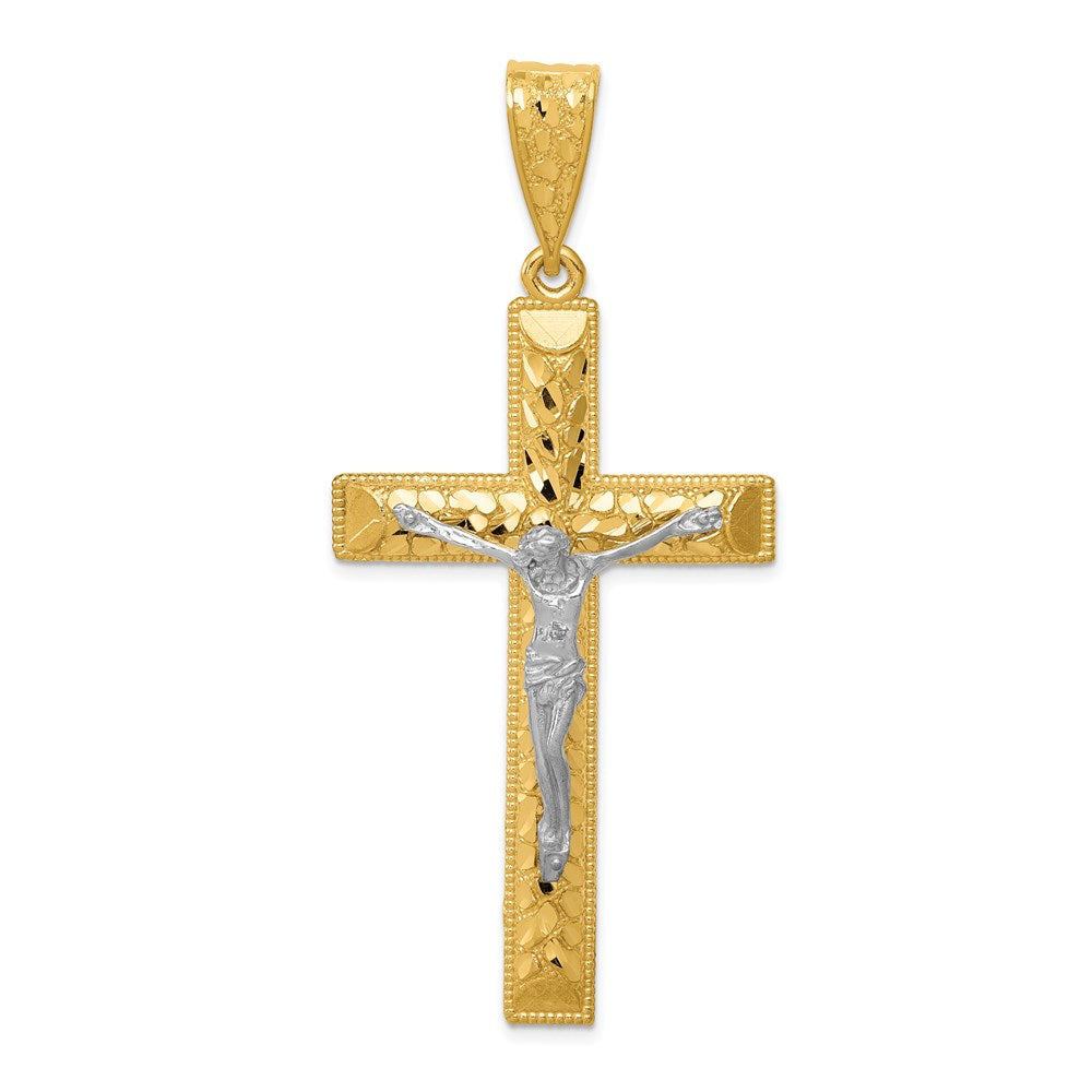 14k Two-tone 30.5 mm Diamond-cut Crucifix Pendant (7.41 grams)