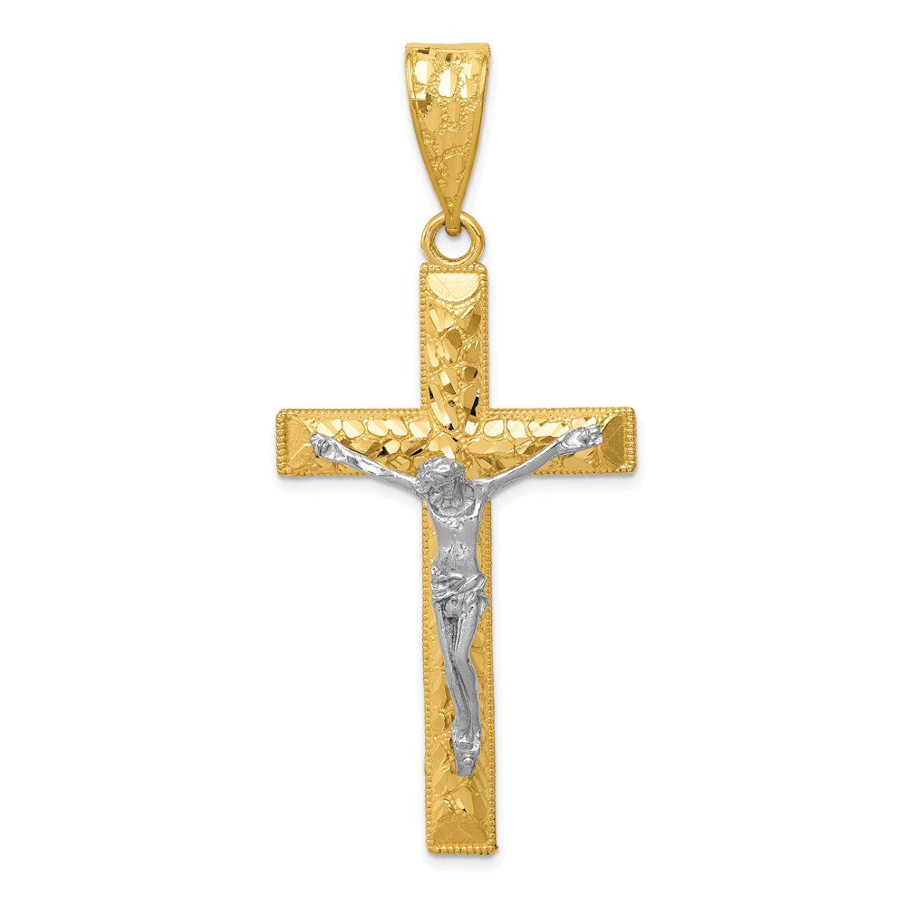 14k Two-tone 27 mm Diamond-cut Crucifix Pendant (5.84 grams)