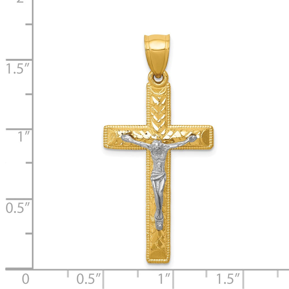 14k Two-tone 20 mm Diamond Cut Crucifix Pendant (2.49 grams)