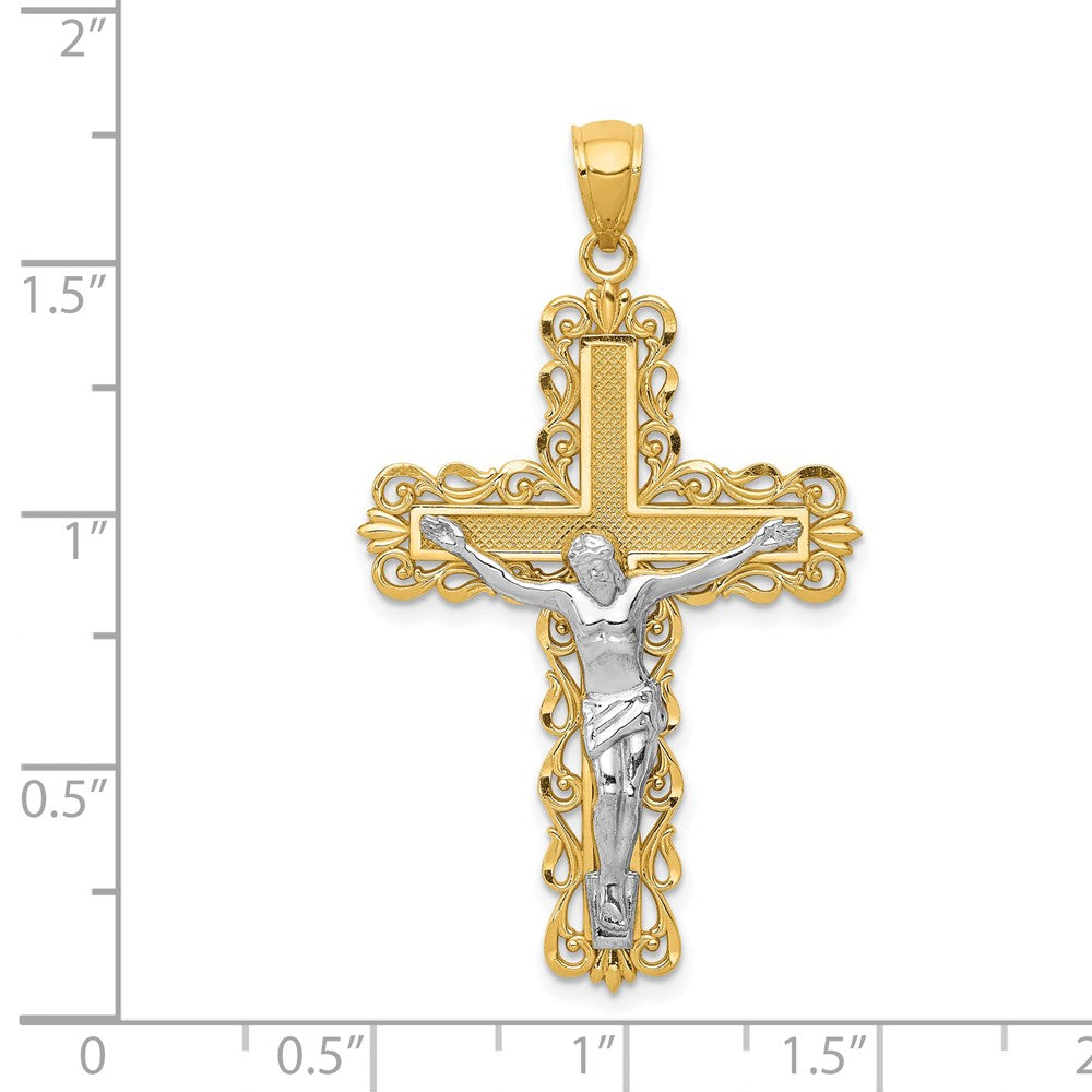 14k Two-tone 25 mm Crucifix Pendant (3.26 grams)