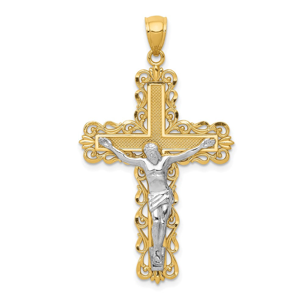 14k Two-tone 25 mm Crucifix Pendant (3.26 grams)