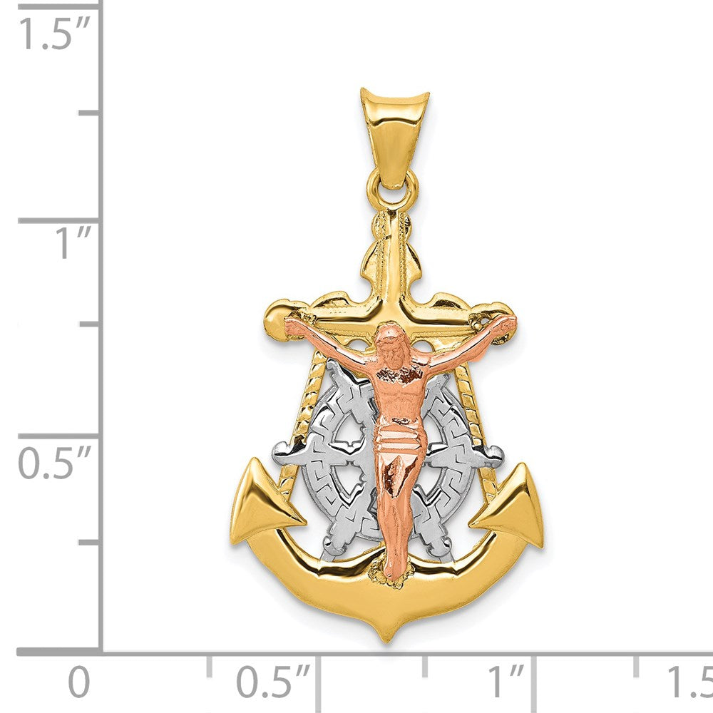 14k Tri-Color 17 mm Mariner Crucifix Pendant (2.02 grams)