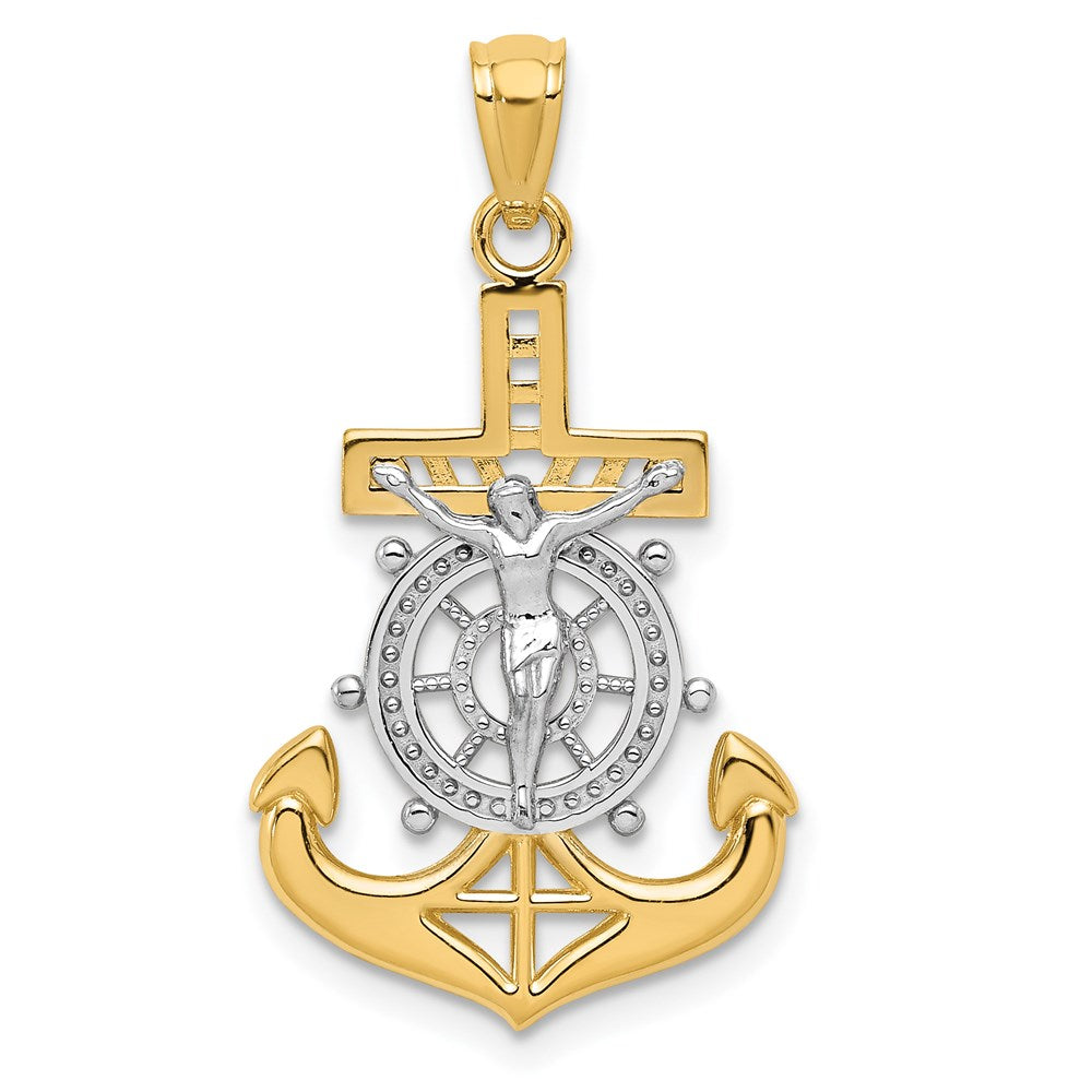 14k Yellow & Rhodium 15.91 mm  Polished Mariners Crucifix Pendant (1.07 grams)