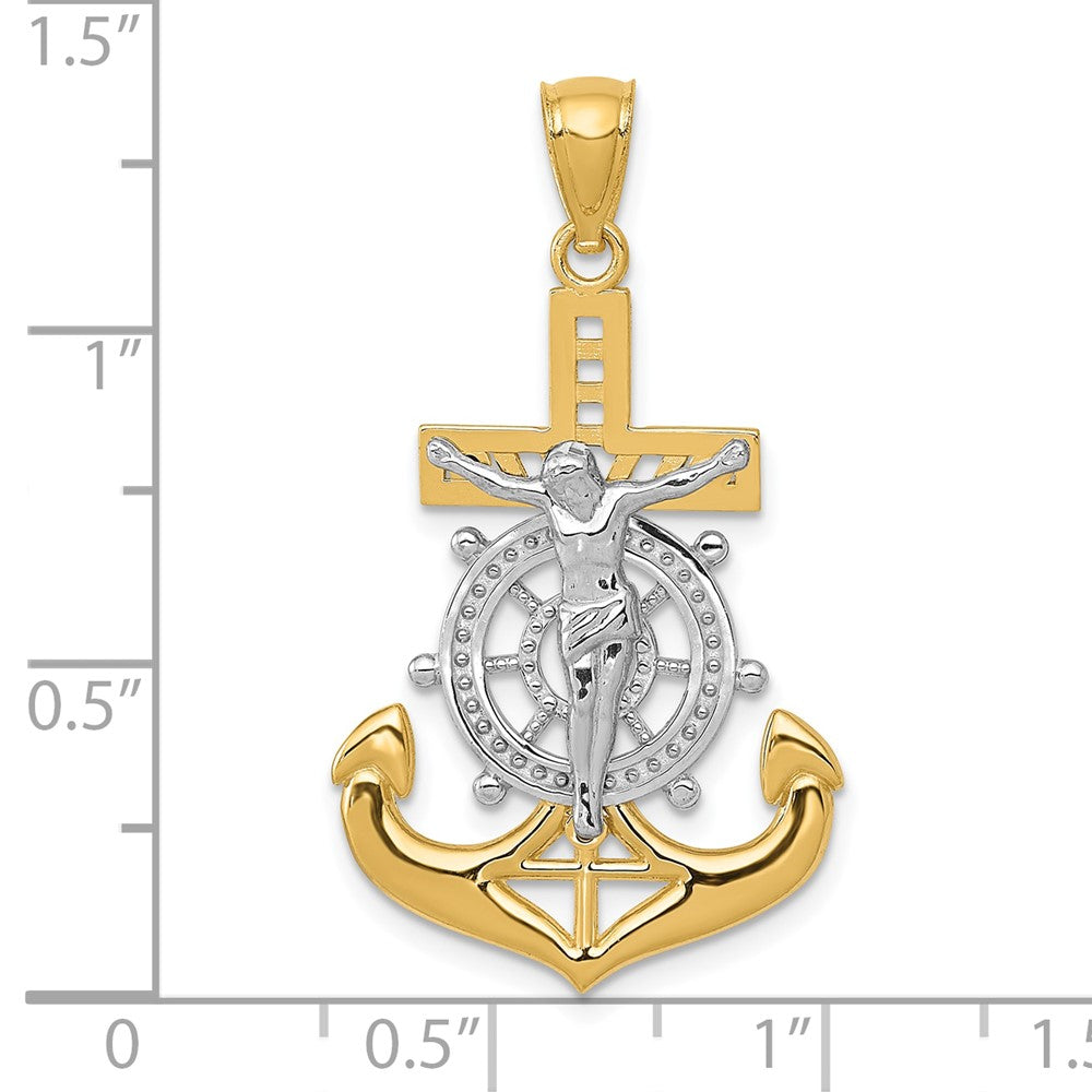 14k Yellow & Rhodium 19 mm  Polished Mariners Crucifix Pendant (1.95 grams)
