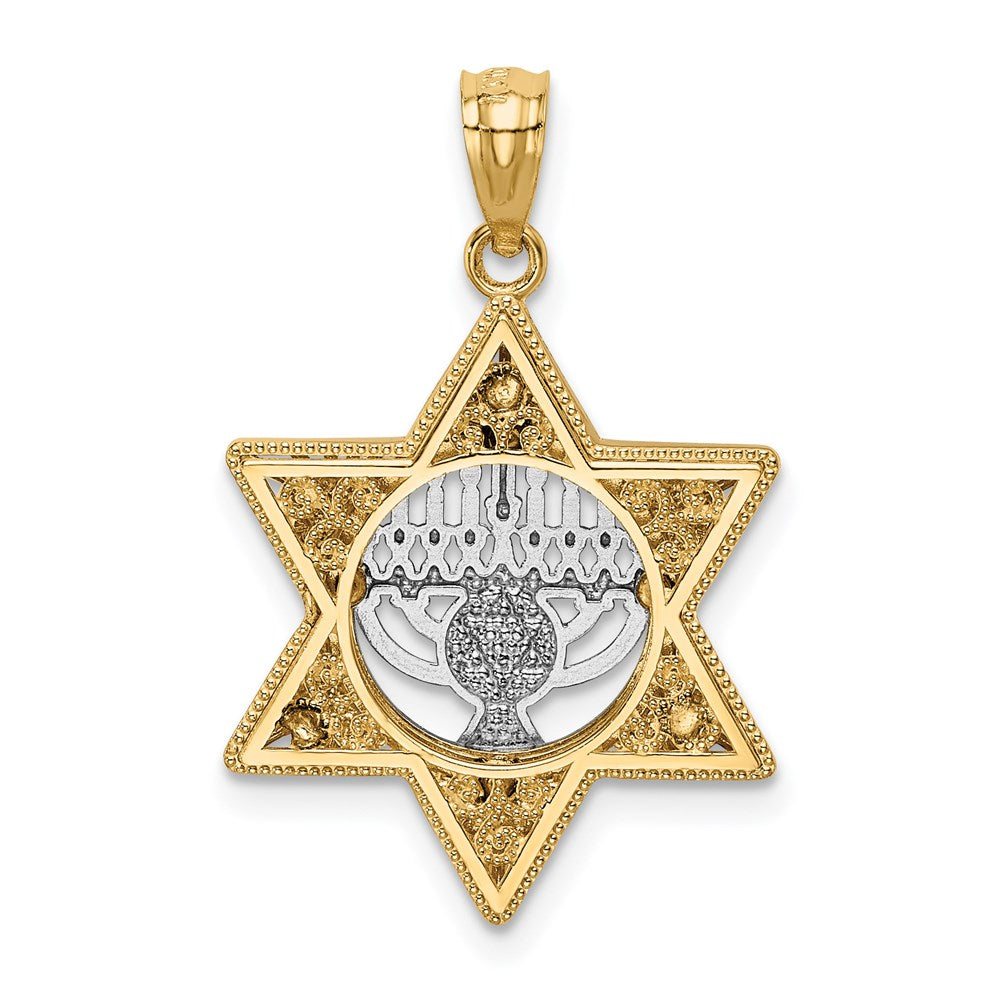 14k Two-tone 17.48 mm Two-Tone Star Of David and Menorah Pendant (2.33 grams)