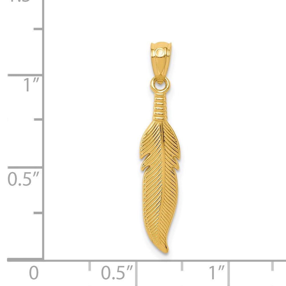 14k Yellow Gold 4.95 mm Polished Feather Pendant (0.53 grams)