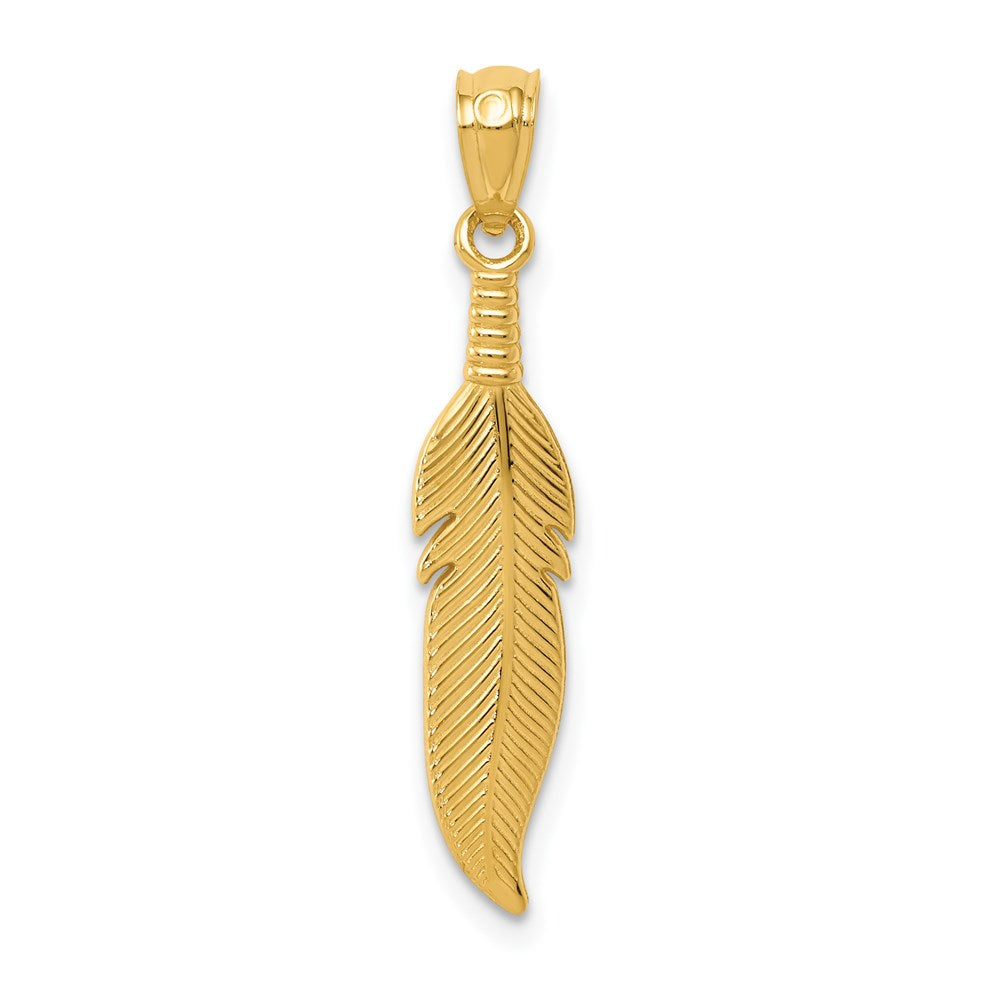 14k Yellow Gold 4.95 mm Polished Feather Pendant (0.53 grams)