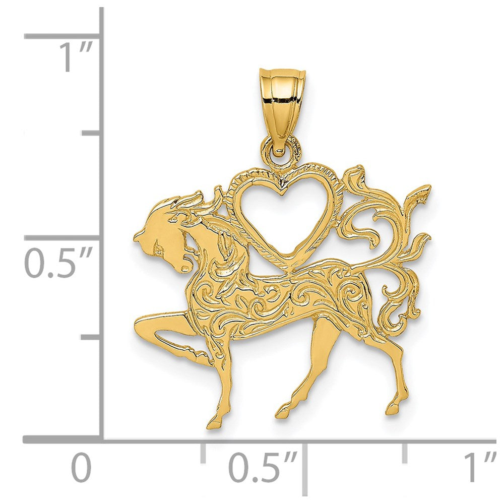 14K Textured Heart and Horse Charm (1.47 grams)