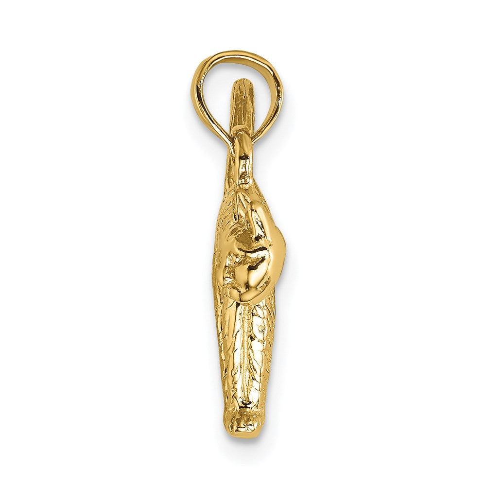 14k Yellow Gold 18.3 mm 3-D Textured Arch Back and Raised Tail Cat Charm (2.35 grams)