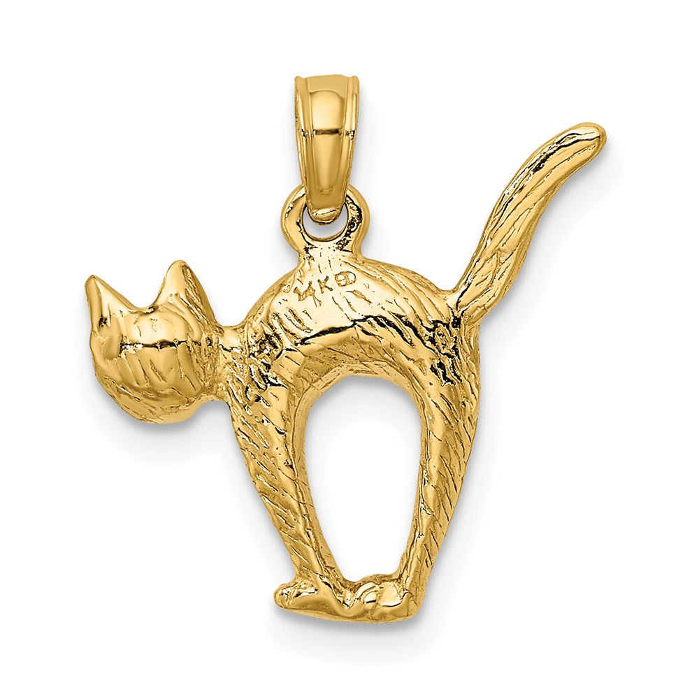 14k Yellow Gold 18.3 mm 3-D Textured Arch Back and Raised Tail Cat Charm (2.35 grams)