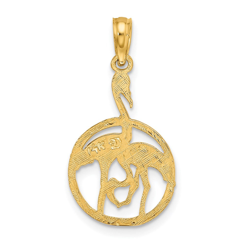 14k Yellow Gold 13.3 mm Flamingos In Circle Charm (1.01 grams)