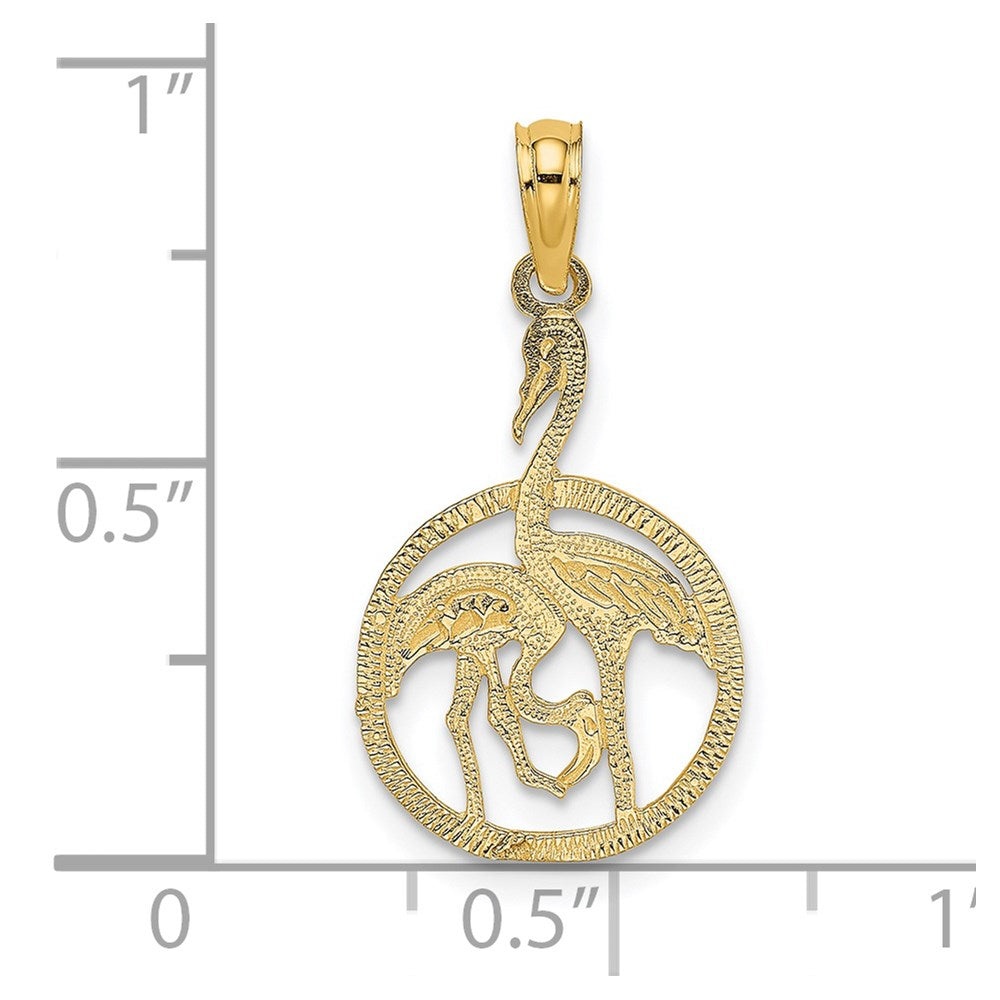 14k Yellow Gold 13.3 mm Flamingos In Circle Charm (1.01 grams)