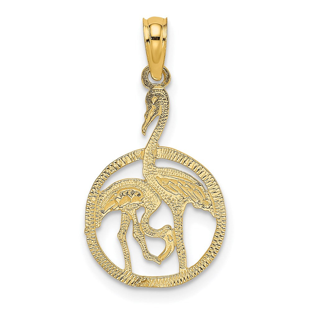 14k Yellow Gold 13.3 mm Flamingos In Circle Charm (1.01 grams)